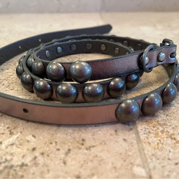 Accessories - Metal‎ stud metallic leather skinny belt 39”. Heavy duty unique preowned.
